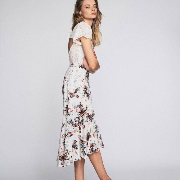 Marissa Webb | Gorgeous! Imani back cutout floral silk print & lace dress MED - Picture 4 of 14
